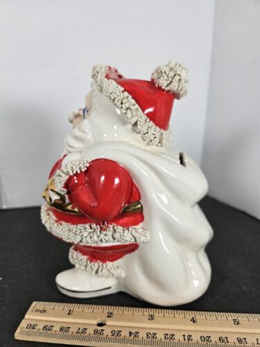 Spaghetti di Natale vintage Norcrest Babbo Natale con campana panca in ceramica 6-1/2" Giappone - Foto 3 di 9