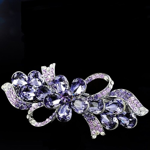 Silberfarbene lila Farbe Strass Kristall Haarspangen Metall Haarspange USA - Bild 2 von 4