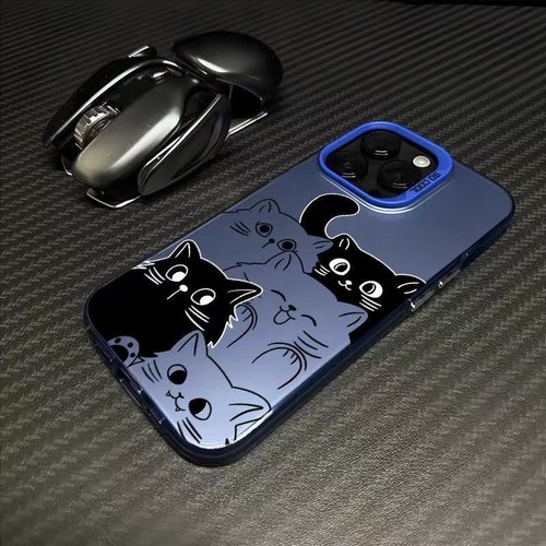 For Apple 16/15/14/13/12/ 11 Black Kitty Simple Mobile Phone Case+Tempered Film - 第 12/16 張圖片