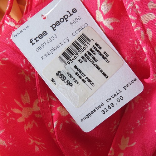 Free People Raspberry Pink Wallflower Midi V-Neck Long Sleeve Dress Sz S XS NWT - Picture 9 of 11