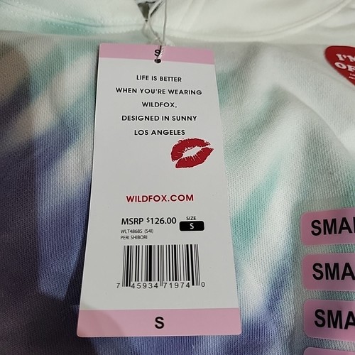 Sudadera con capucha Wildfox para mujer de felpa francesa calce relajado pequeña tie-dye Peri Shibori nueva con etiquetas - Imagen 6 de 7
