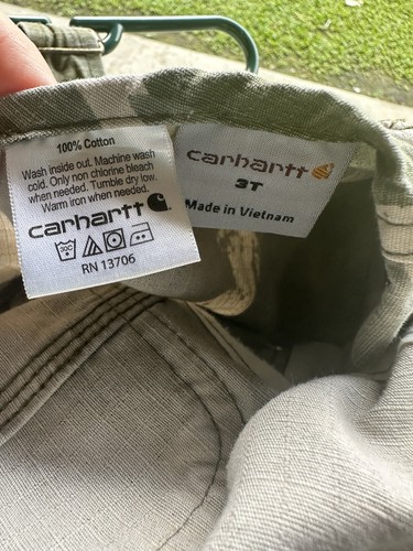 Carhartt Camo Overalls Bibs Kids Size 3T Green Beige ***flaw - Picture 8 of 19