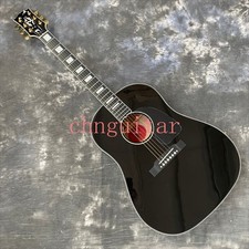 Custom J45 Black Acoustic Electric Guitar Black Solid Spruce Top Ebony BIG Gold