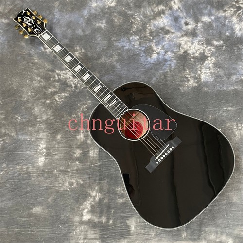 Custom J45 Black Akustik E-Gitarre schwarz massive Fichtendecke Ebenholz BIG Gold - Bild 1 von 6