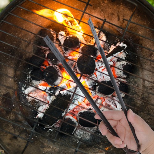 2 Pcs Iron Charcoal Clamp Metal BBQ Tongs Heavy Duty Outdoor Firewood Tong - Picture 6 of 12