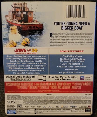 Jaws-50th Anniversary Limited Edition Steelbook 4K Ultra HD + Blu-ray + Digital - Picture 3 of 7