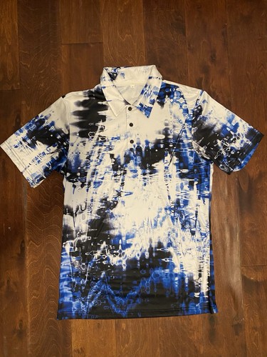 Tye-Dye Golf Polo T-Shirt S Blue Black White