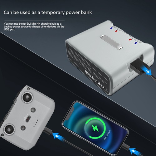 Portable Two Way Charging Hub for DJI Mini 24K 3 in 1 Charging Dock Gray Finish - Picture 2 of 5