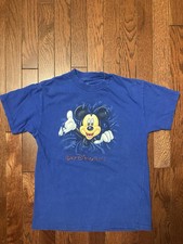 Vintage Disney Mickey Mouse Double Sided Blue T-Shirt Youth Medium