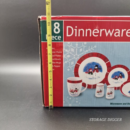 Juego de vajilla de Navidad muñeco de nieve 18 piezas rojo blanco platos tazas cuencos cocteleras S&P - Imagen 6 de 8