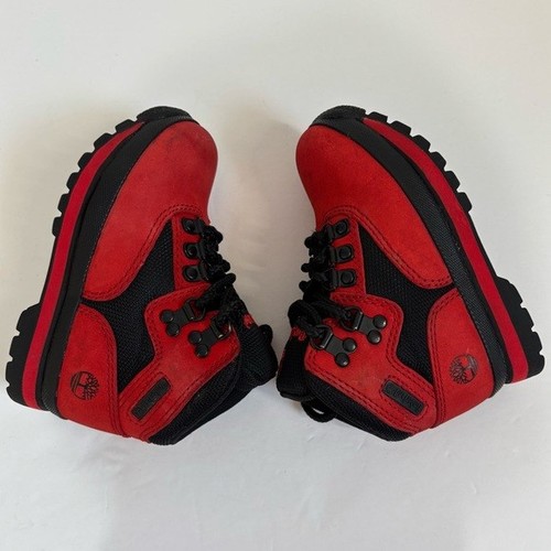 Timberland Euro Kleinkind Junge rot schwarz Leder Schnürung Outdoor Wandern Stiefeletten - Bild 7 von 16