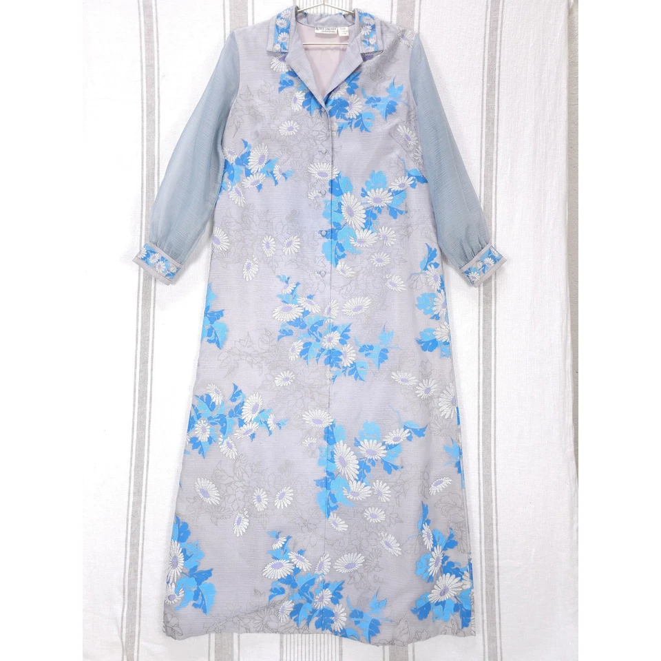 Maxi Vestido Alfred Shaheen Talla 18 RARO Vintage Azul Floral Formal Retro Años 60 70 Foto 4 de 4