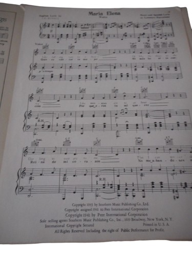 Vintage Sheet Music c 1941 Jimmy Dorsey  Maria Elena waltz English Spanish - Picture 3 of 4