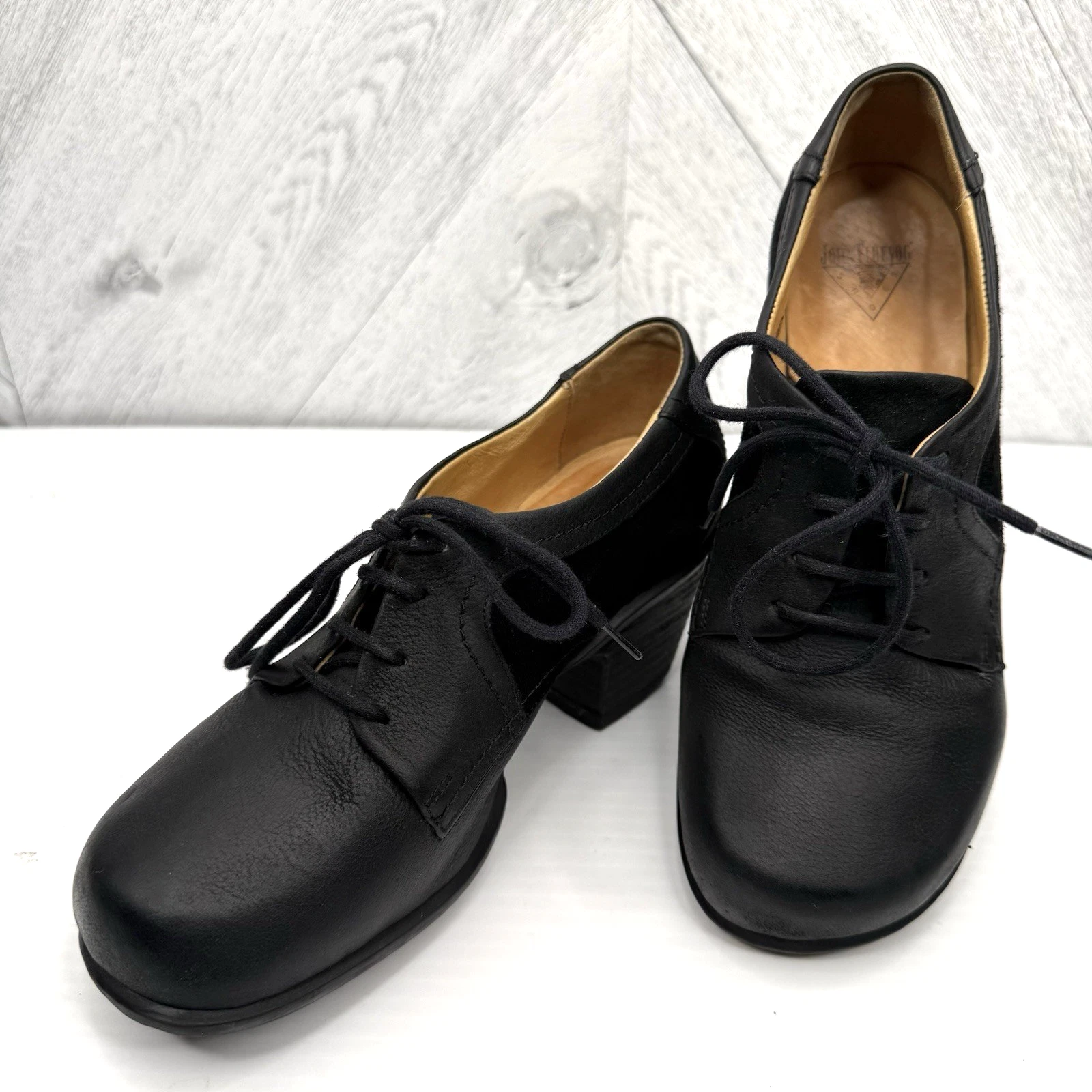 John Fluevog Ease Hopeful Womens 5.5 Black Leather Suede Lace Up Oxford Heels