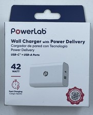 PowerLab Wall Charger w Power Delivery USB-C  USB-A Ports 42W White Dual Port