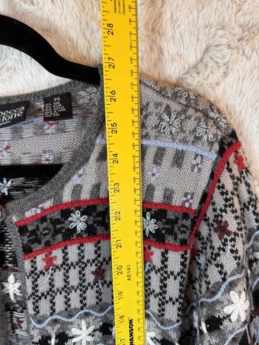 Rebecca Malone Cardigan Sweater Women's Small Petite Wool Blend Flowers - Picture 10 of 10