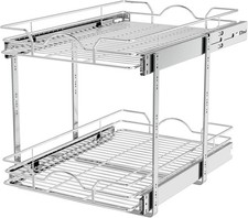 OCG 2 Tier Pull Out Cabinet Organizer 15.5" W x 21" D , Pull Out Drawers for