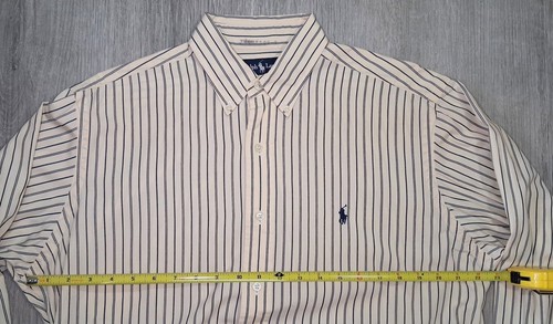 1980s Ralph Lauren POLO Yarmouth Button Shirt MEDIUM Beige Stripe (15.5-32/33) - Picture 5 of 8