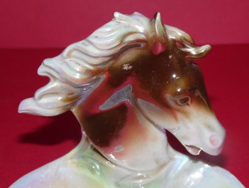 VINATGE HORSE HEAD TRINKET DISH * Peralescent Porcelain * 4" (10cm) Tall * - Picture 4 of 4