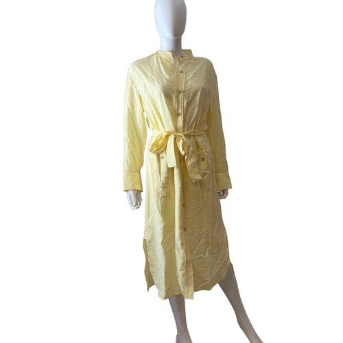 VINCE hellgelbes Midikleid aus Crepe de Chine mit Gürtel und Knopfleiste, M - Bild 2 von 9