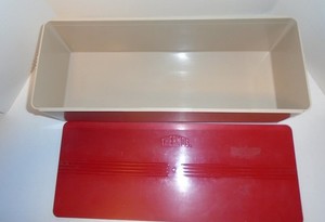 Thermos Large Sandwich Bread Snack Box Beige Side Red Lid Bread Box Vintage 13"
