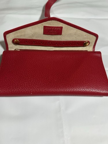 Aspinal Of London Red Carviar Handmade Leather Jewelry Roll W Tan Inside. NWOT - Picture 12 of 13