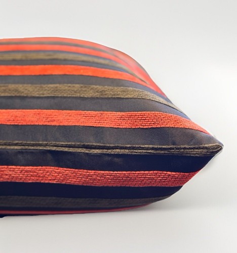 Black Orange Striped 45cm Modern Cushion Cover Double Sided Thick Luxury - Picture 2 of 4