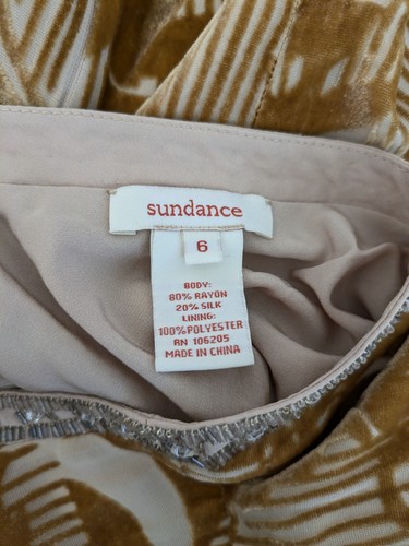 SUNDANCE Gold Velvet Burnout Floral Silk Blend Dress Size 6 Cap Sleeve Gorgeous - Picture 8 of 8