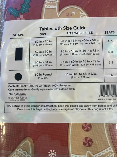 Christmas Holiday Peva Fabric Back Tablecloth -- Gingerbread -- 60in NIP - Picture 3 of 3
