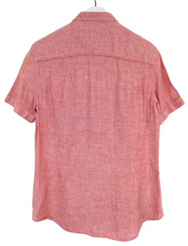 ARMANI EXCHANGE Shirt Men's SMALL Pink Pure Linen Pocket Button Up Short Sleeve - Image 2 of 4