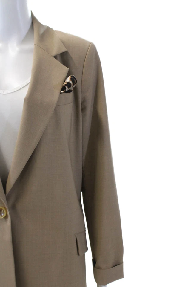 Blazer Worth New York Mujer Lana Botón Único Detalle Estampado Animal Beige Talla L Foto 2 de 4