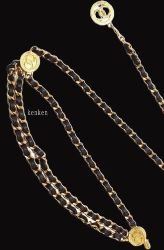 CINTURA CHANEL Catena AUTENTICA Medaglia Oro Moneta Kenkenjp Pelle Nera CC COCO Tripla - Foto 7 di 22