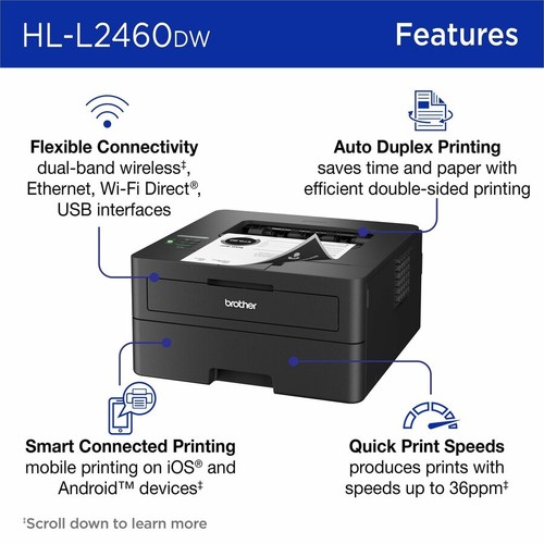 Brother Wireless HL-L2460DW Compact Monochrome Laser Printer, Duplex and Mobile - Picture 8 of 10
