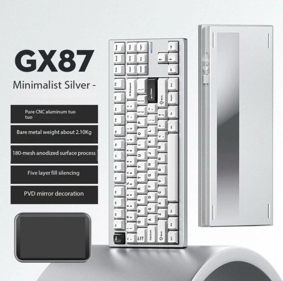MCHOSE GX87 Max Silver Anodized Rare TKL Mechanical Creamy Keyboard - Immagine 2 di 4