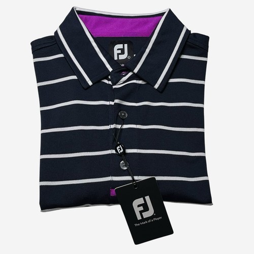FootJoy FJ Polo Shirt Mens L Blue Striped Golf Performance ValleyBrook Logo NEW - Picture 9 of 15