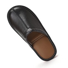 Men s Genuine Cowhide Leather Slippers, Breathable Leather Soft Smooth Sole Bedr