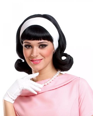 50s Perücke Schwarz mit Haarband als Retro Wig