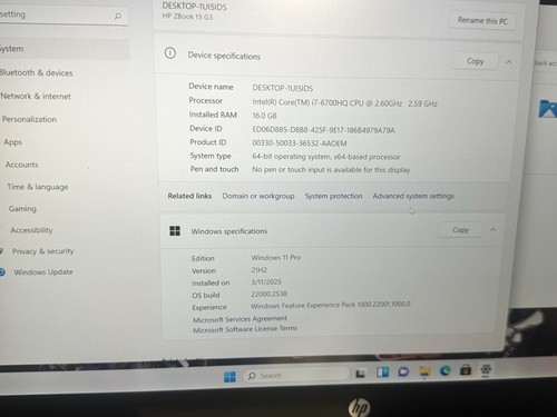 HP ZBook 15 G3 Intel i7-6700HQ 2.6GHz 16GB RAM 512SSD W11 Pro M2000M 4GB - Picture 2 of 12