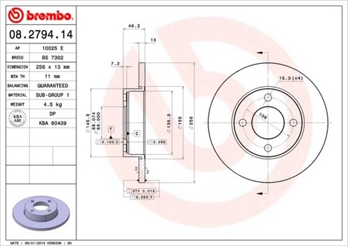 2x BRAKE DISC 08.2794.14 FOR AUDI 80/B3 90 100/C3/C2 ABB/PP/RN 1.6L SE 1.4L 4cyl - Picture 2 of 7