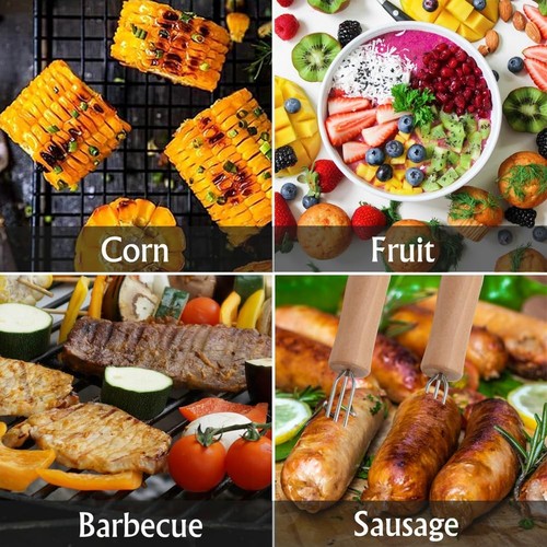 Soportes de maíz de acero inoxidable - Paquete de 8 con mango de madera, perfectos para asar a la parrilla... - Imagen 3 de 7