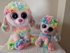 2 Ty Beanie Boo- Rainbow the Tie Dye Stuffed Poodle Plush 9" (med) & 6"( small)