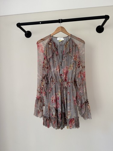 Zimmermann Grey/Floral 100% Silk Playsuit- Size 2