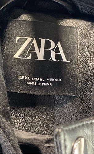 Zara Mens Black Faux Leather Pockets Full-Zip Hooded Motorcycle Jacket Size XL - Picture 3 of 3
