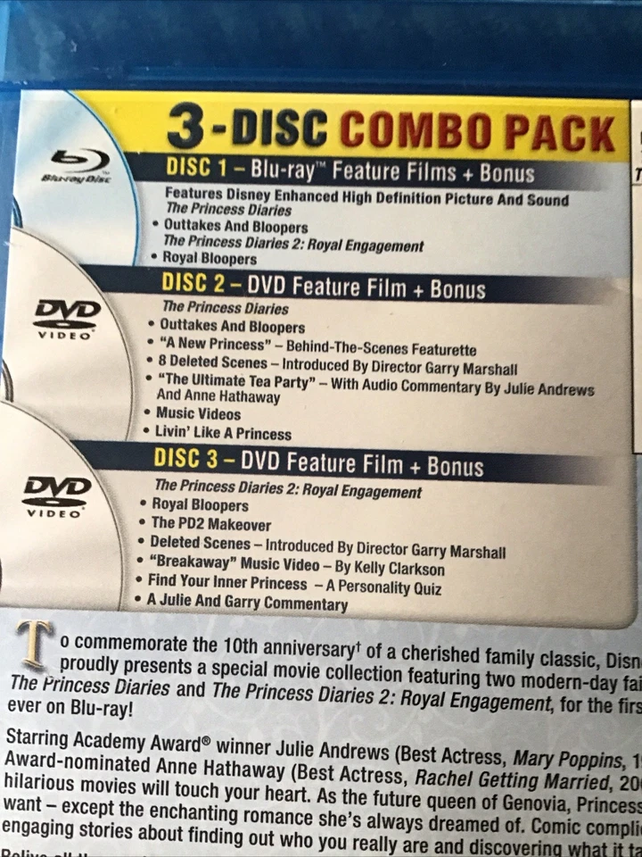 THE PRINCESS DIARIES 2-FILM COLLECTION DISNEY BLU-RAY/DVD SET JULIE ANDREWS - Image 3 of 4