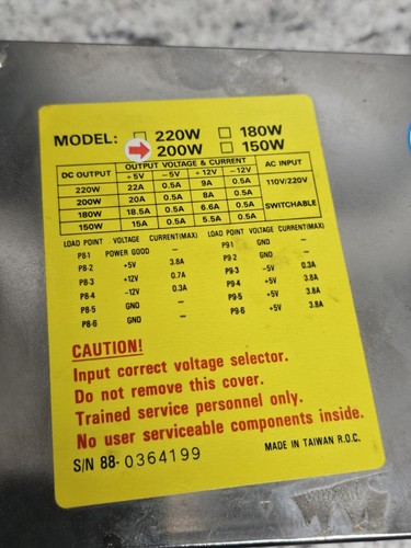 CLEAN Gateway/IBM MAGITRONIC 200 WATT AT SWITCHING POWER SUPPLY TESTED GOOD - Picture 3 of 5