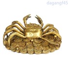 13cm Chinese Old Fengshui Copper Handwork Carve Ingots Money Crab Statue Crafts