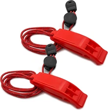 Emergency Whistles Survival, 2Pcs Super Loud Double Tube Safety Whistles with Ad