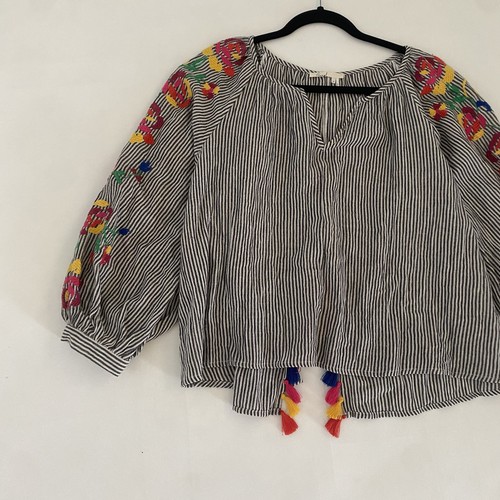 Anthropologie Bordado Soleil M Top Floreat Campesino Rayas Floral Colorido - Imagen 2 de 14