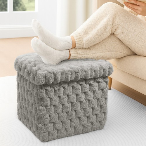 Contenitore pieghevole in pelliccia di Faur sgabello ottomano sedile waffle a costine coperchio rimovibile - Foto 12 di 49