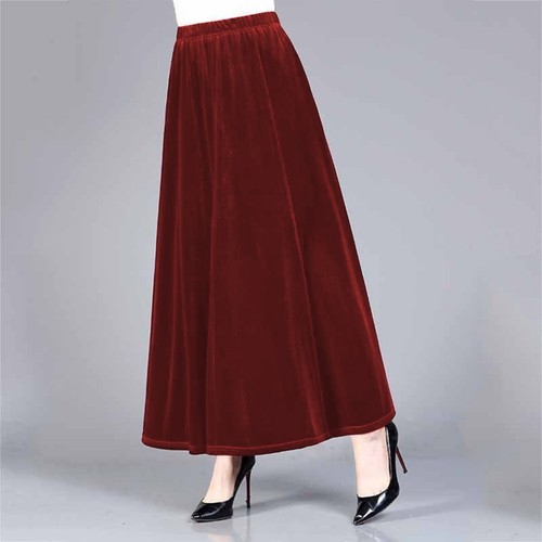 Elegant Ladies Long Velvet Skirt With High Waist And Stylish Aline Shape - Picture 10 of 42